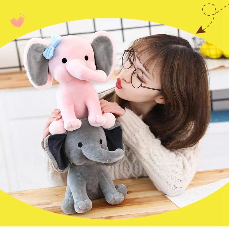 Gray-Pink Elephant Plush Pillow – 25cm