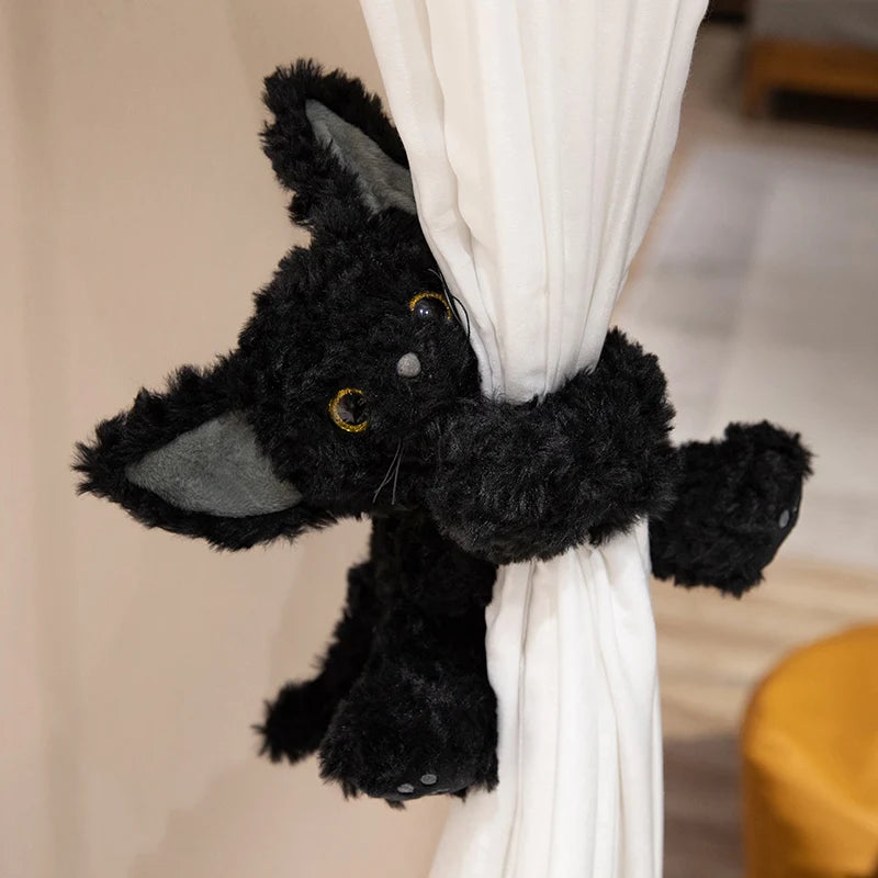 Black Cat Plush Throw Pillow – Curly Long Hair