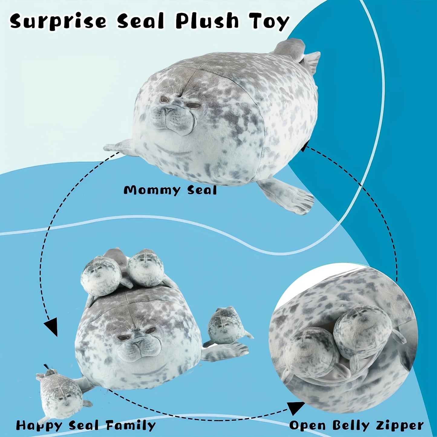 Blob Seal Pillow Plush – Mother with Four Kids, 40cm