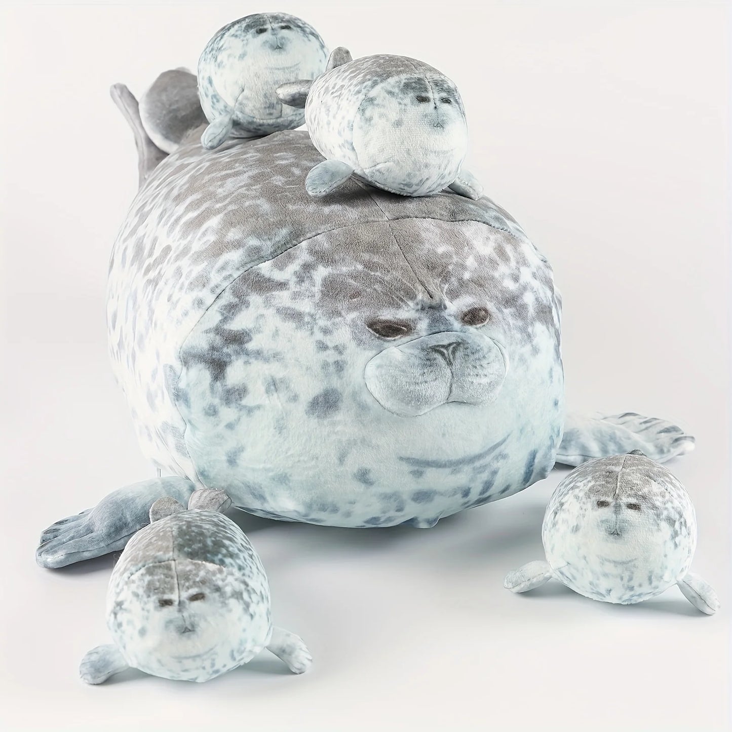 Blob Seal Pillow Plush – Mother with Four Kids, 40cm