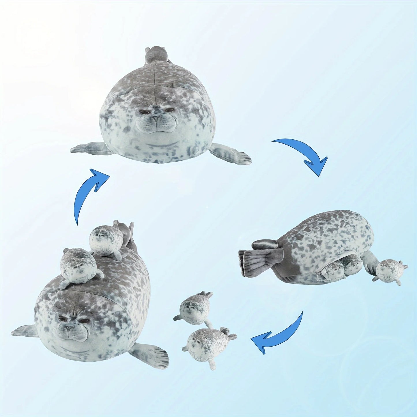 Blob Seal Pillow Plush – Mother with Four Kids, 40cm