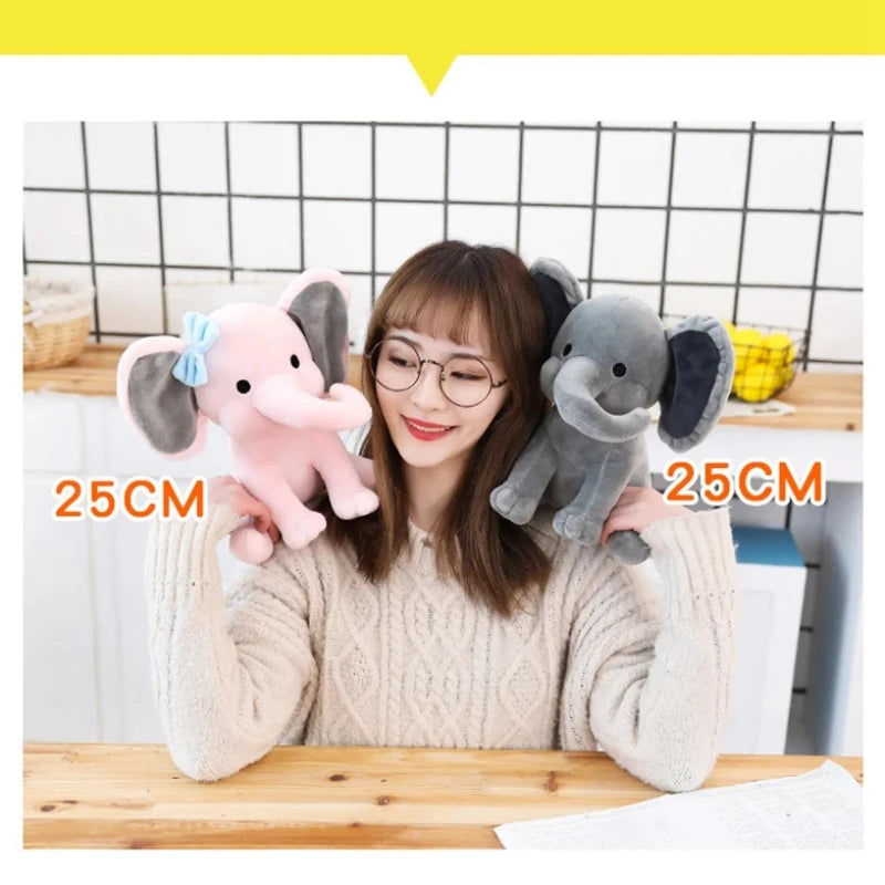 Gray-Pink Elephant Plush Pillow – 25cm