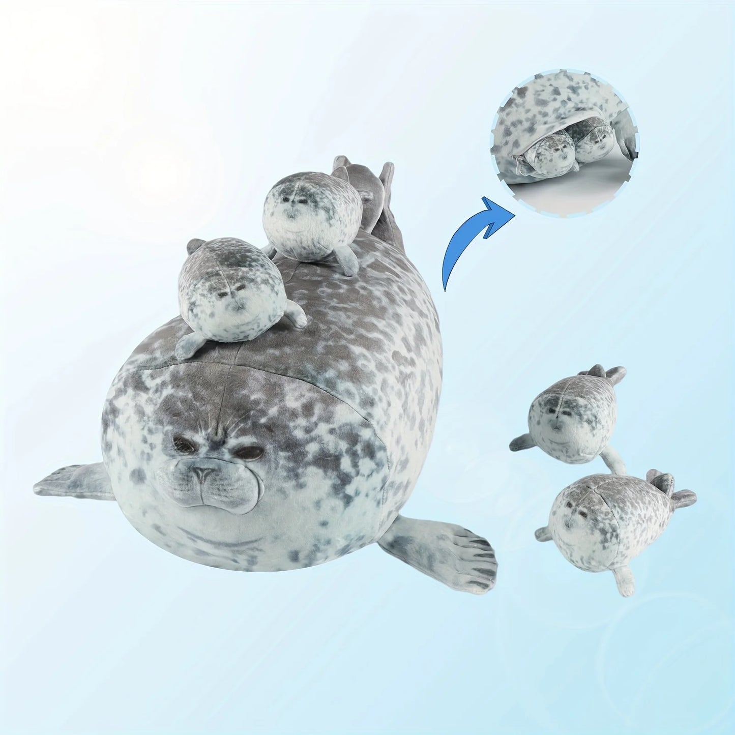 Blob Seal Pillow Plush – Mother with Four Kids, 40cm